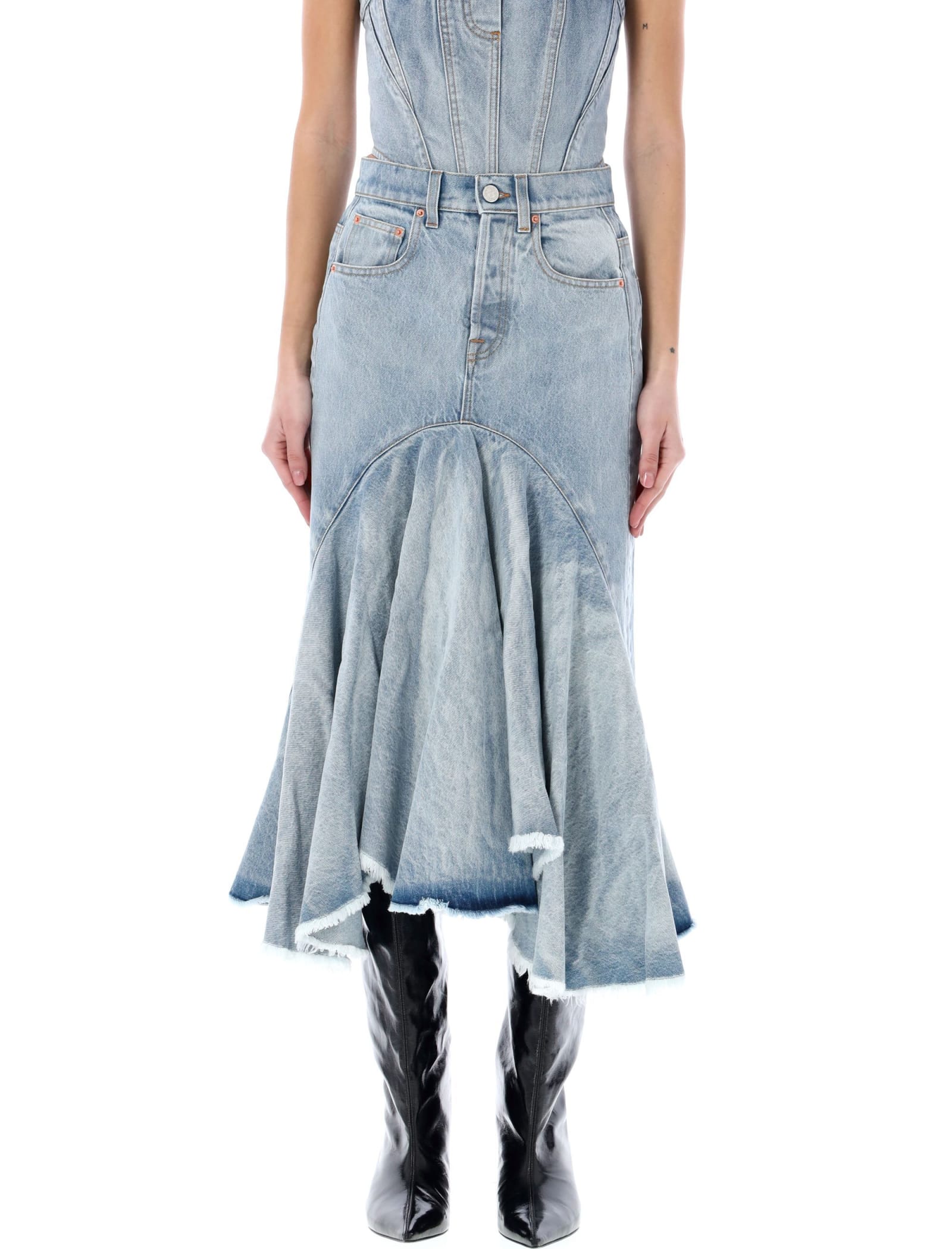 Flared Denim Midi Skirt