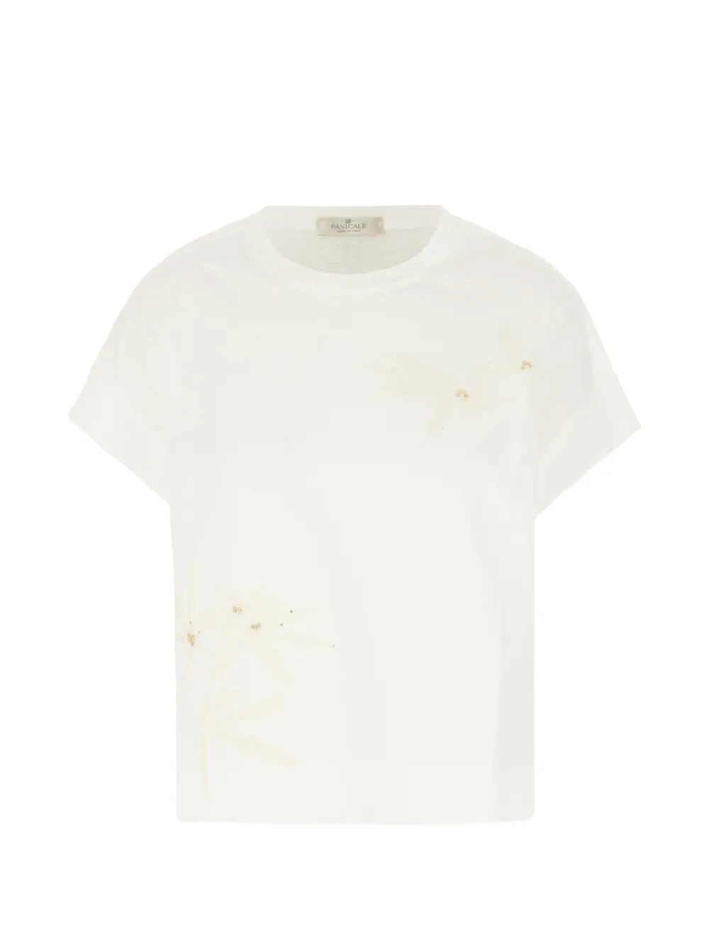 Sequin-Embellished Embroidered T-Shirt — Cream