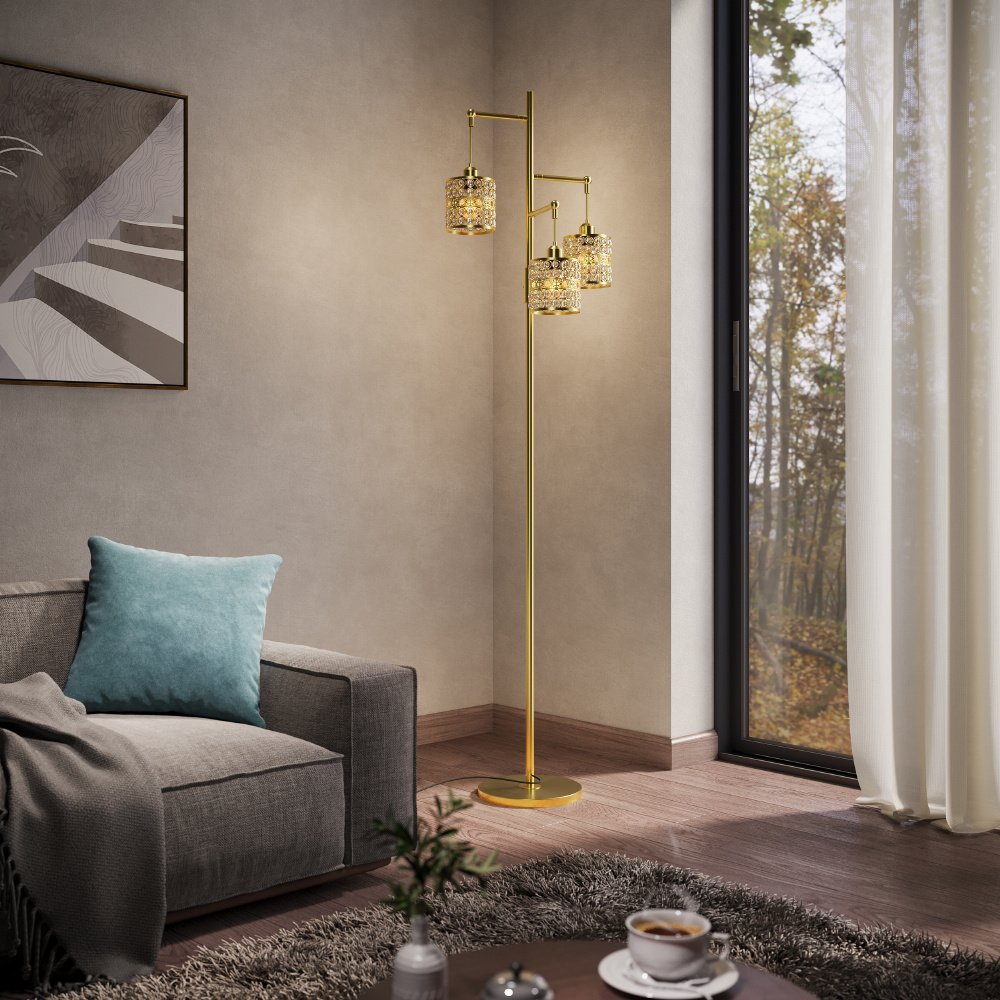 TEMU Floor Lamp, Boho Dimmable Standing Lamp Rustic Floor Lamps For Living Room, Bedroom Gold