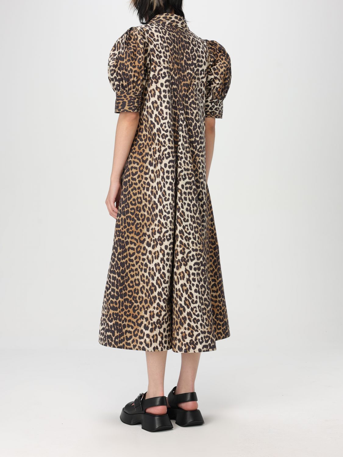 Leopard-print flared maxi dress - Brown
