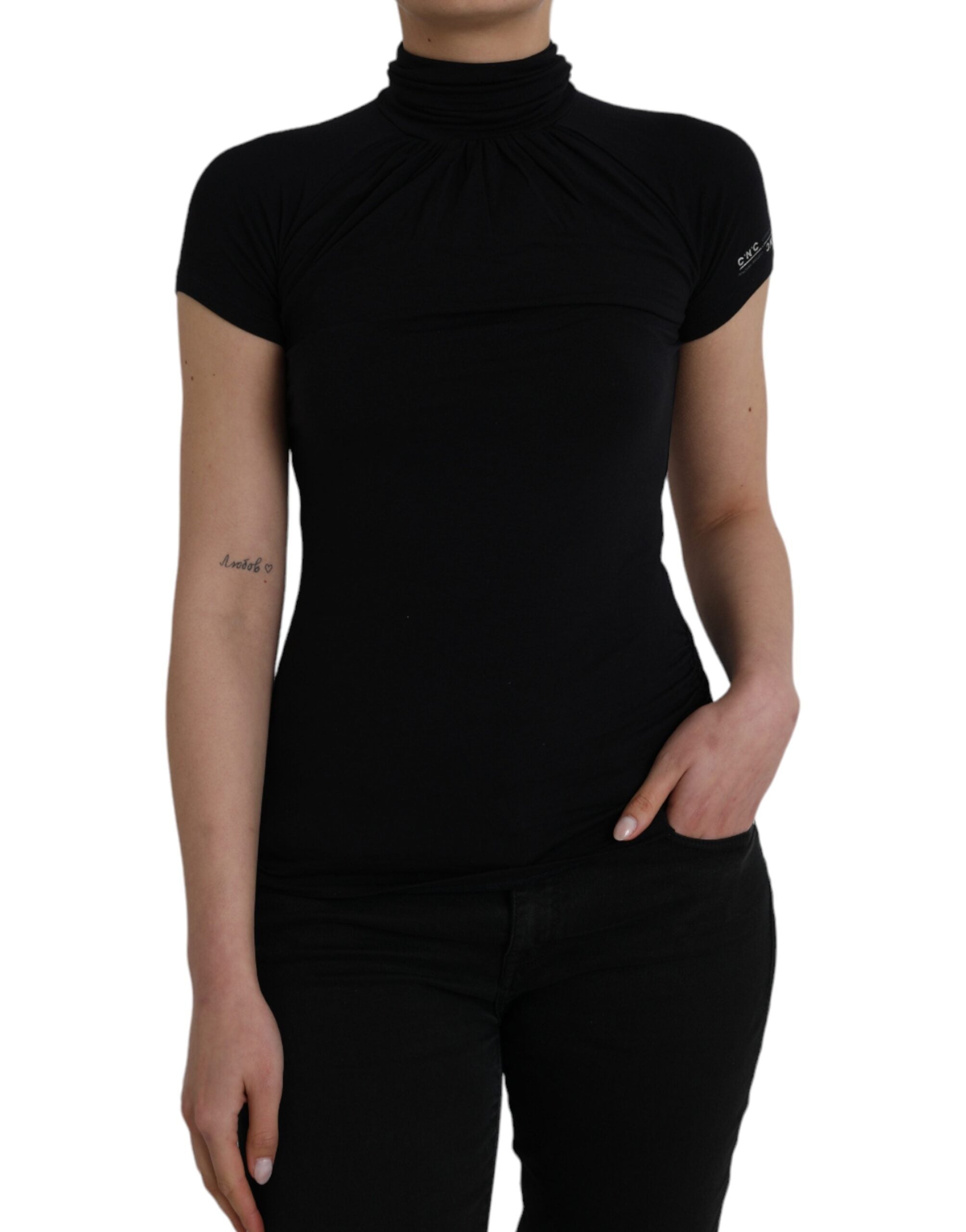 Viscose Turtleneck Blouse — Black