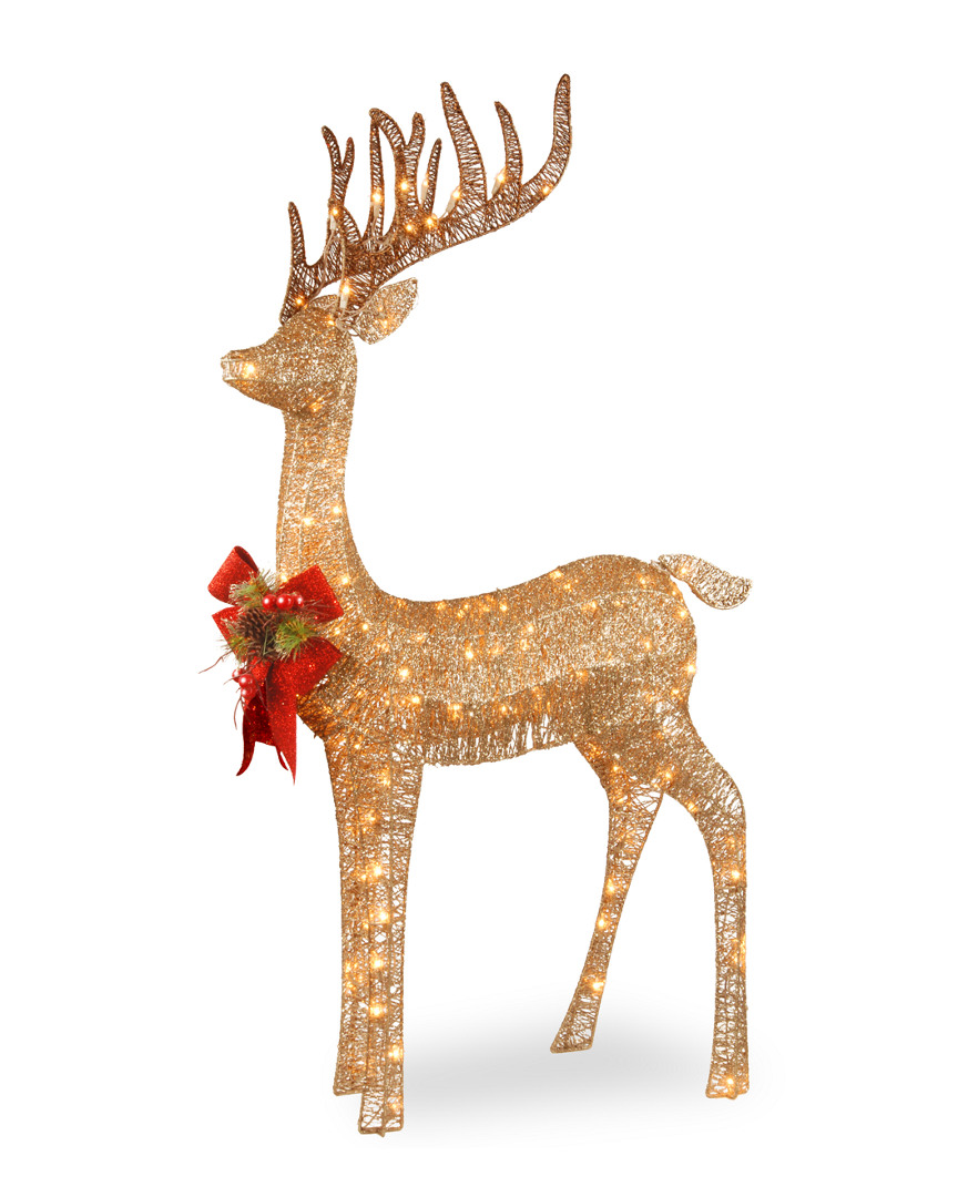 48In Sisal Splendor Champagne Standing Deer With 105 Mini Clear Lights