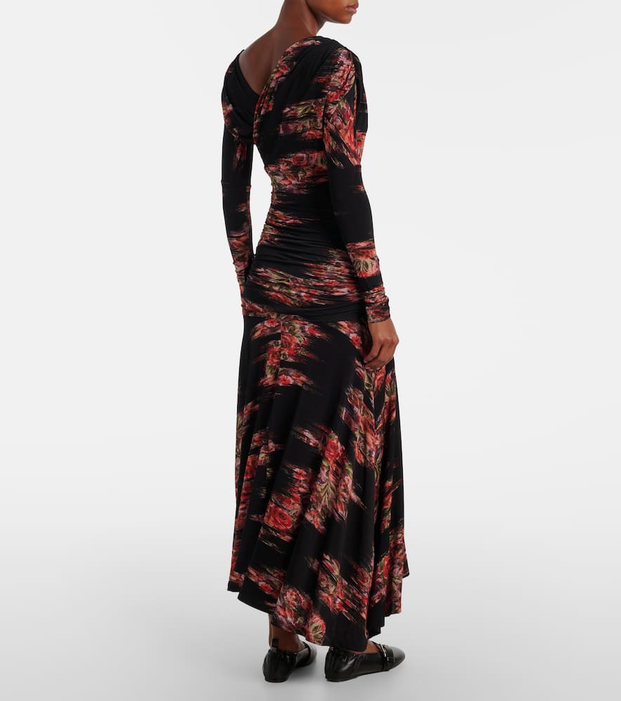 Floral ruched jersey maxi dress