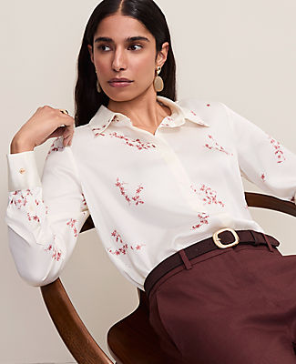 Ann Taylor Floral Satin Essential Shirt