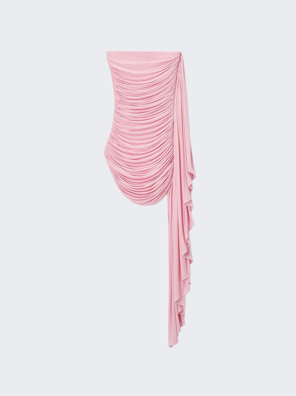 Asymmetric Ruched Strapless Mini Dress Begonia Pink