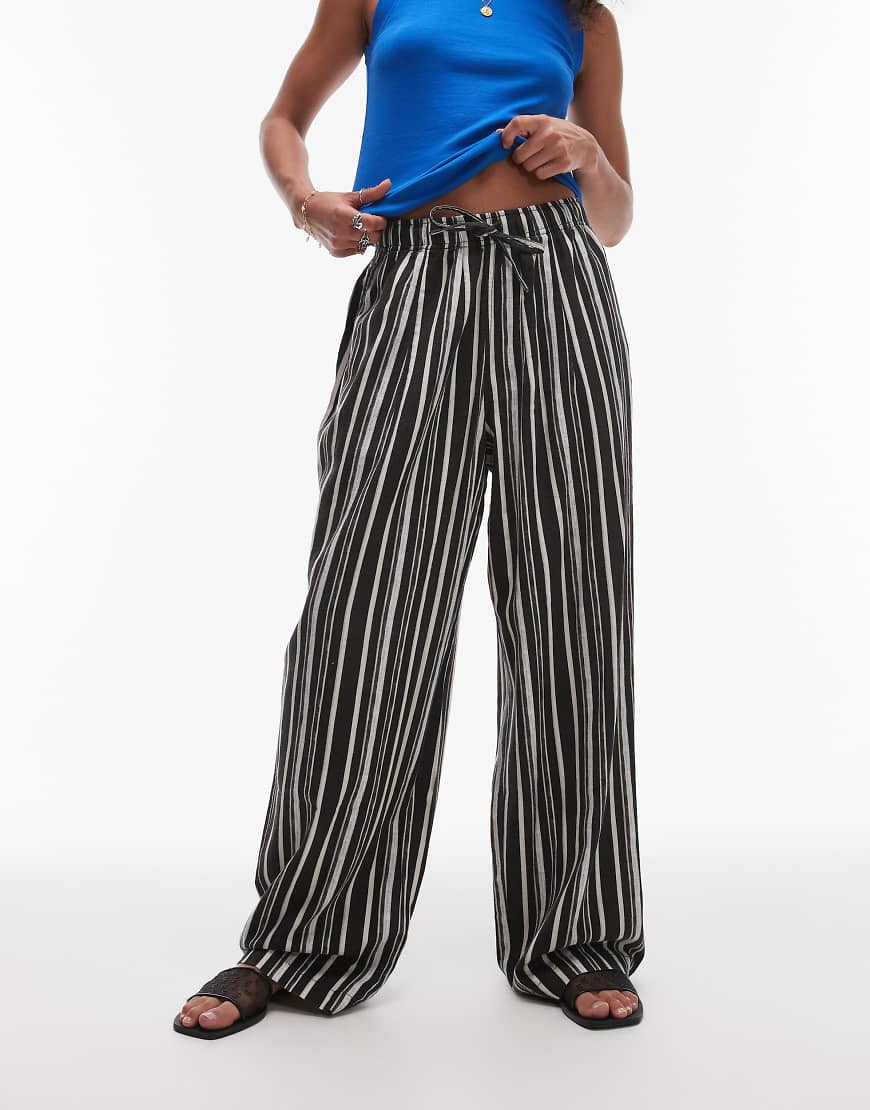Linen balloon trouser in multi stripe