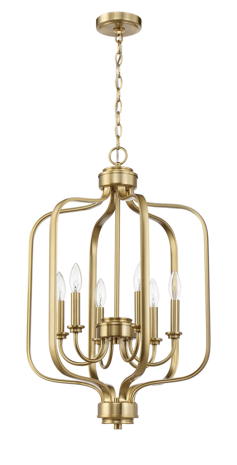 Satin Brass Six Light Foyer Chandelier from the Bolden Collection