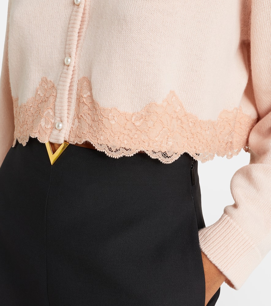 Lace-trimmed cropped virgin wool cardigan