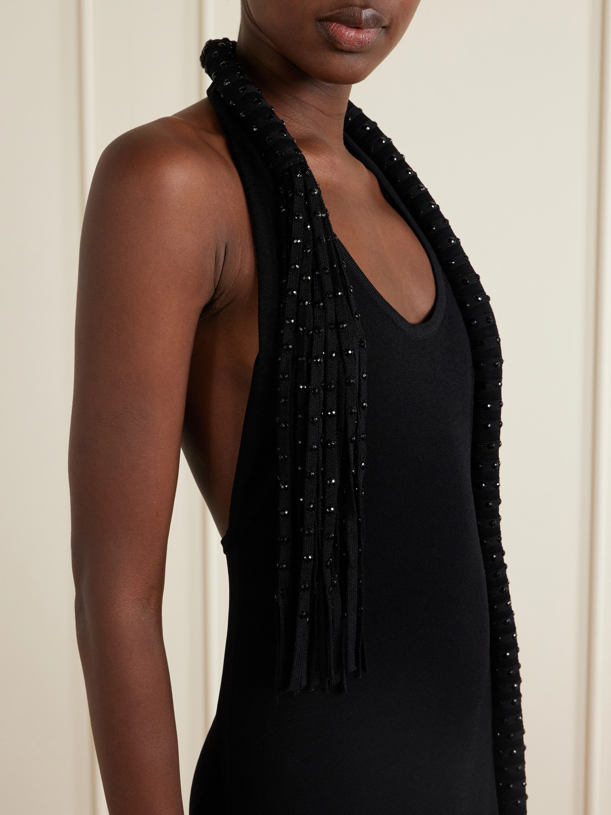 Mane Embellished Crepe Midi Dress - Black