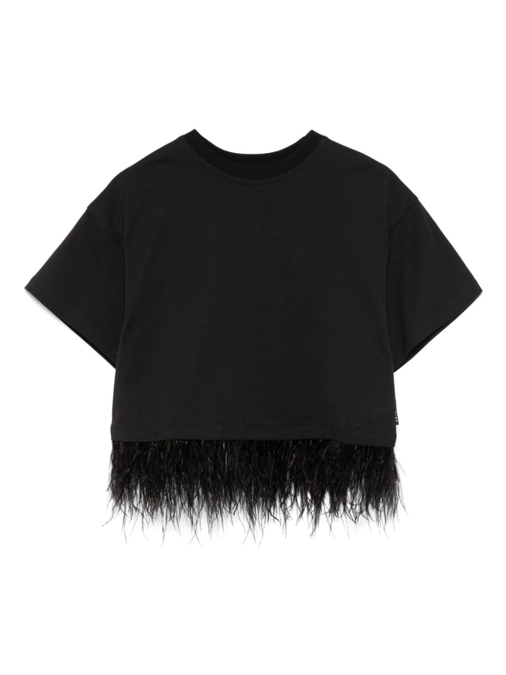 Feather-trim T-shirt - Black