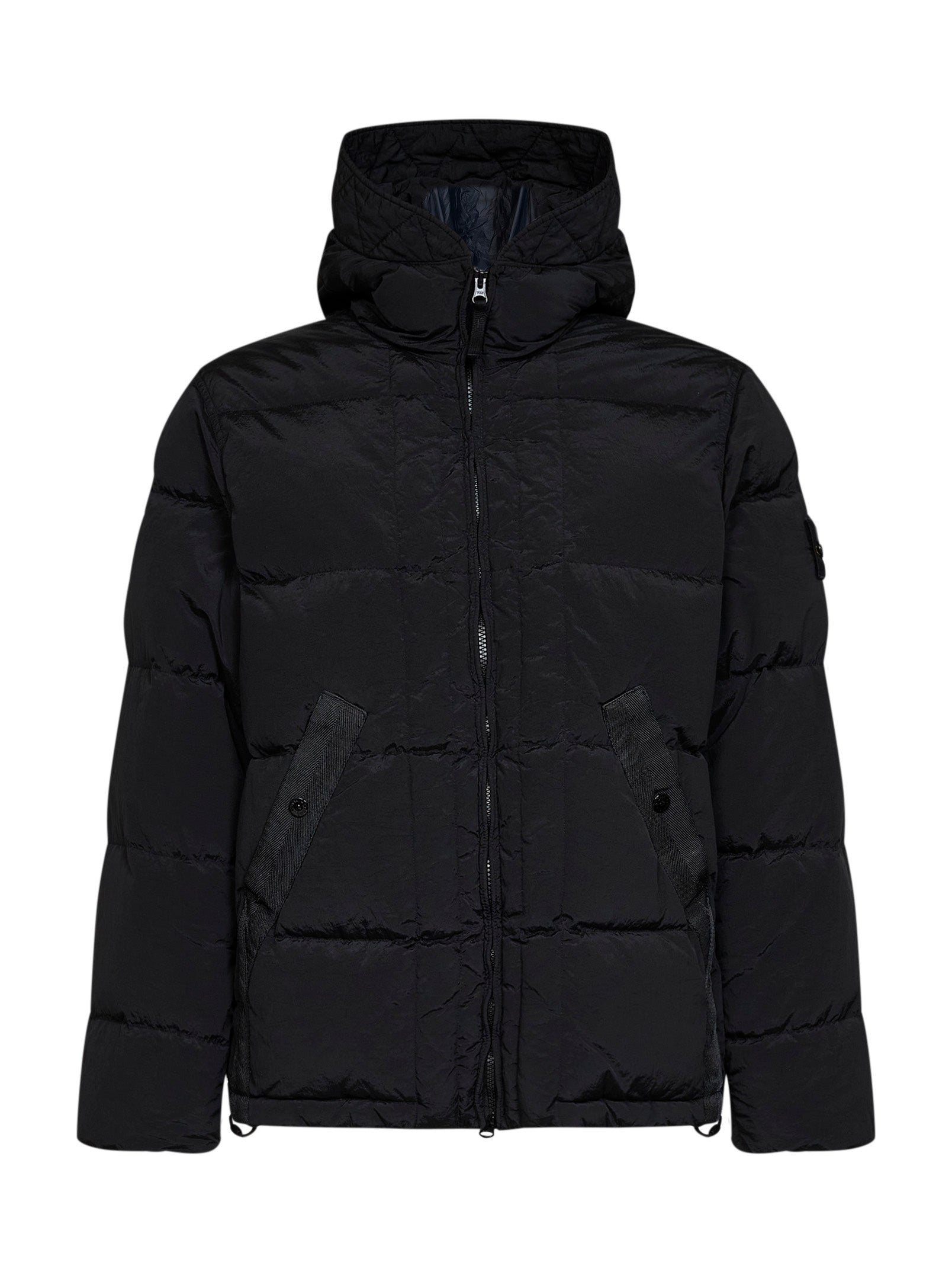 Nylon Metal Hooded Down Jacket — Black