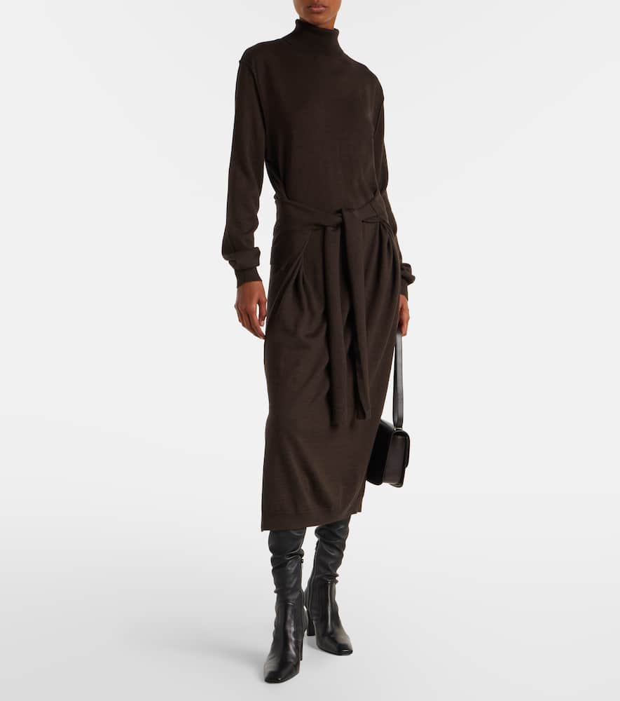 Turtleneck wool-blend midi dress