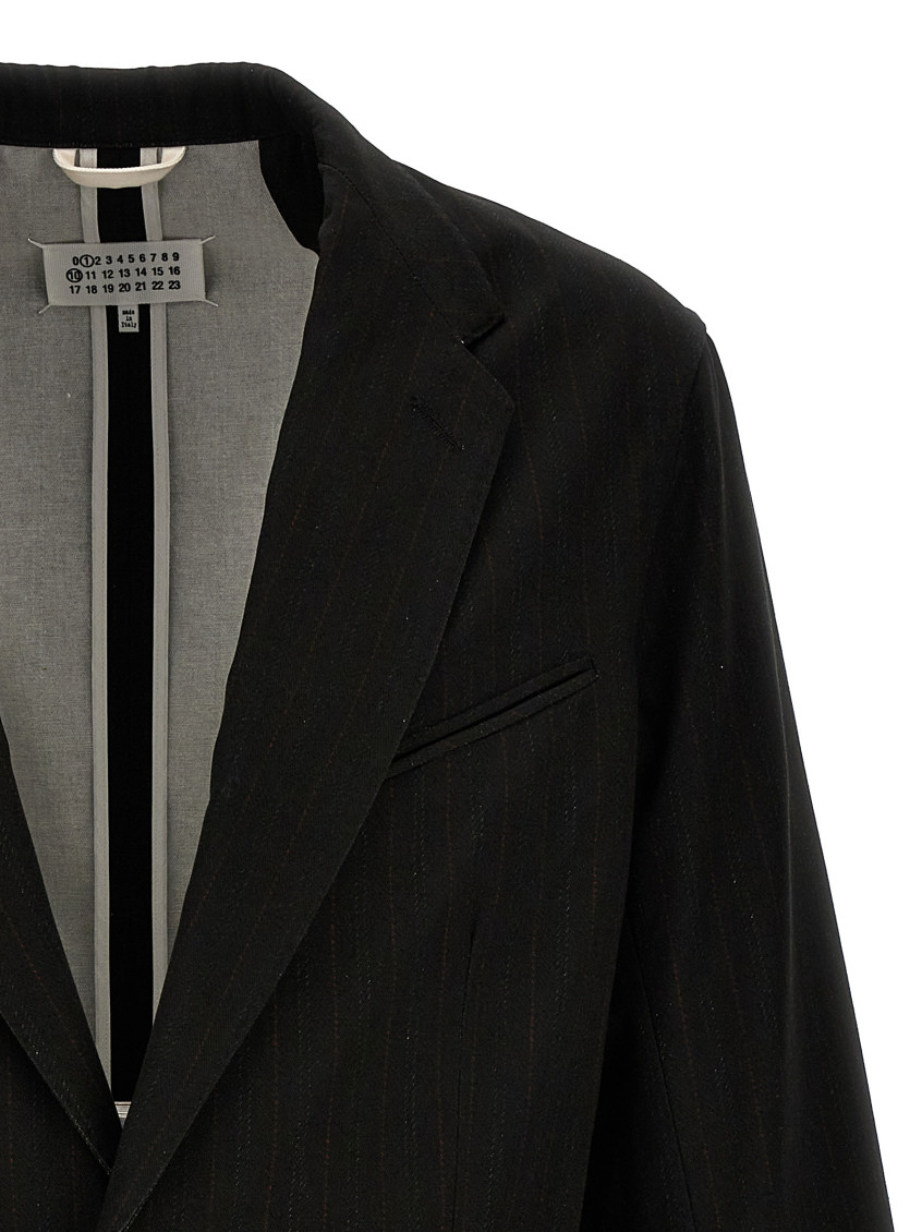 -Pinstriped Trompe L'Oeil Blazer Grigio-Uomo