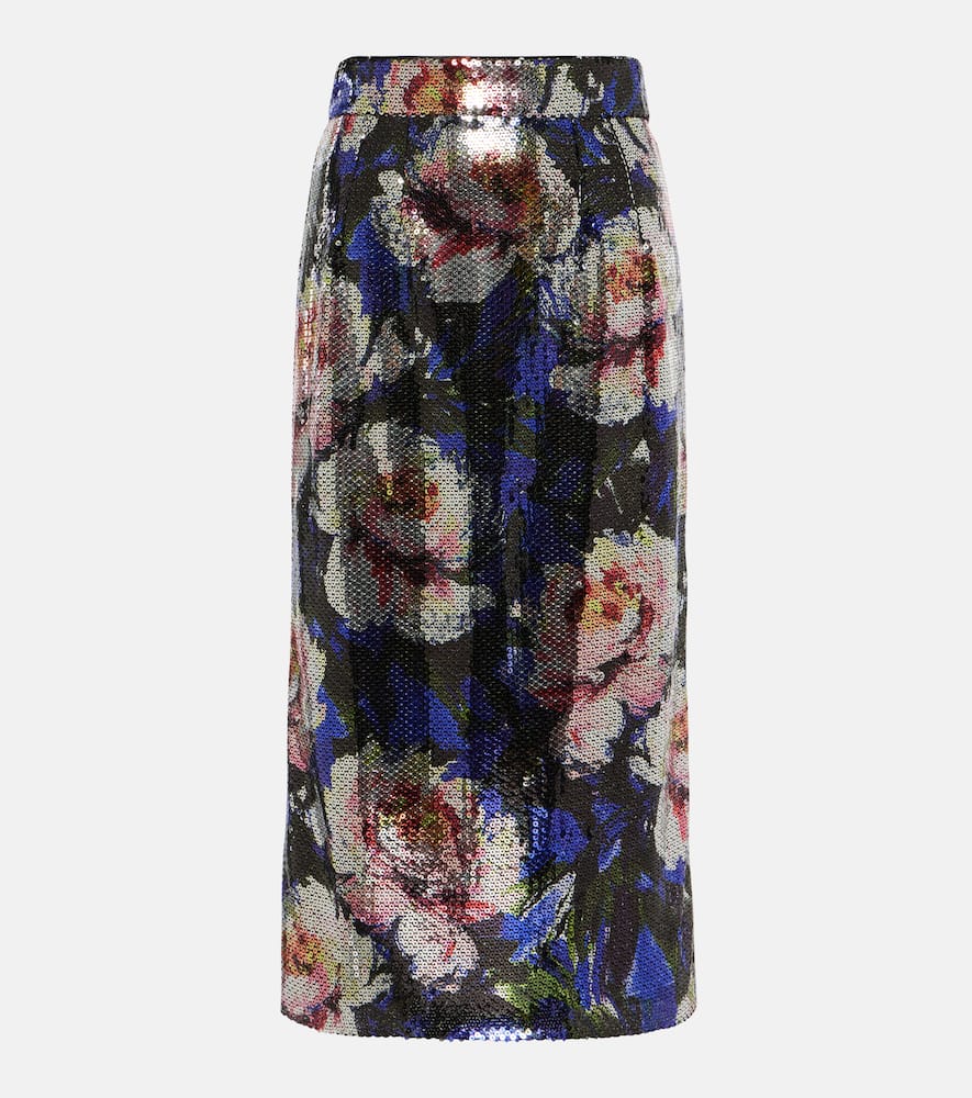 Sequined floral midi skirt