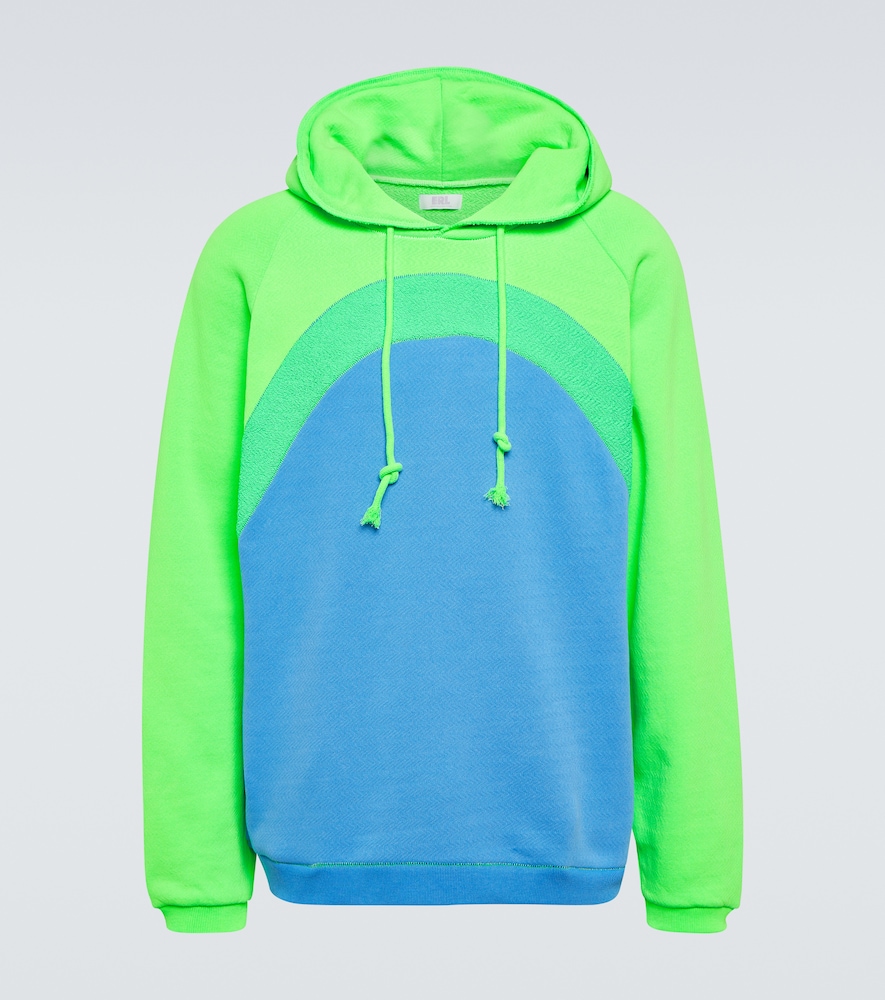 Rainbow bouclé trimmed cotton hoodie