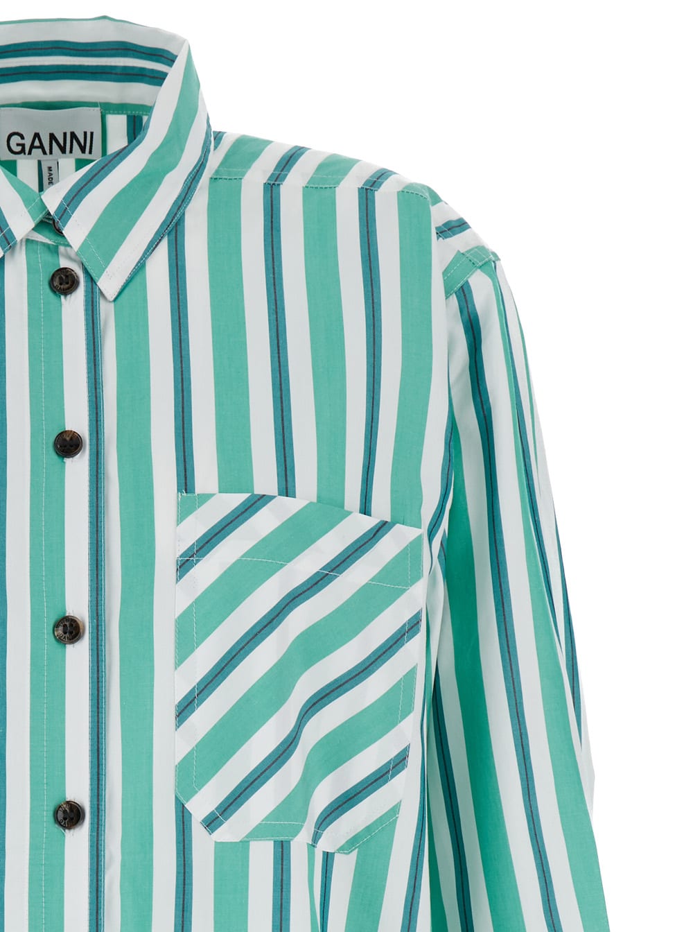 Green Striped Shirt In Organic Cotton Woman