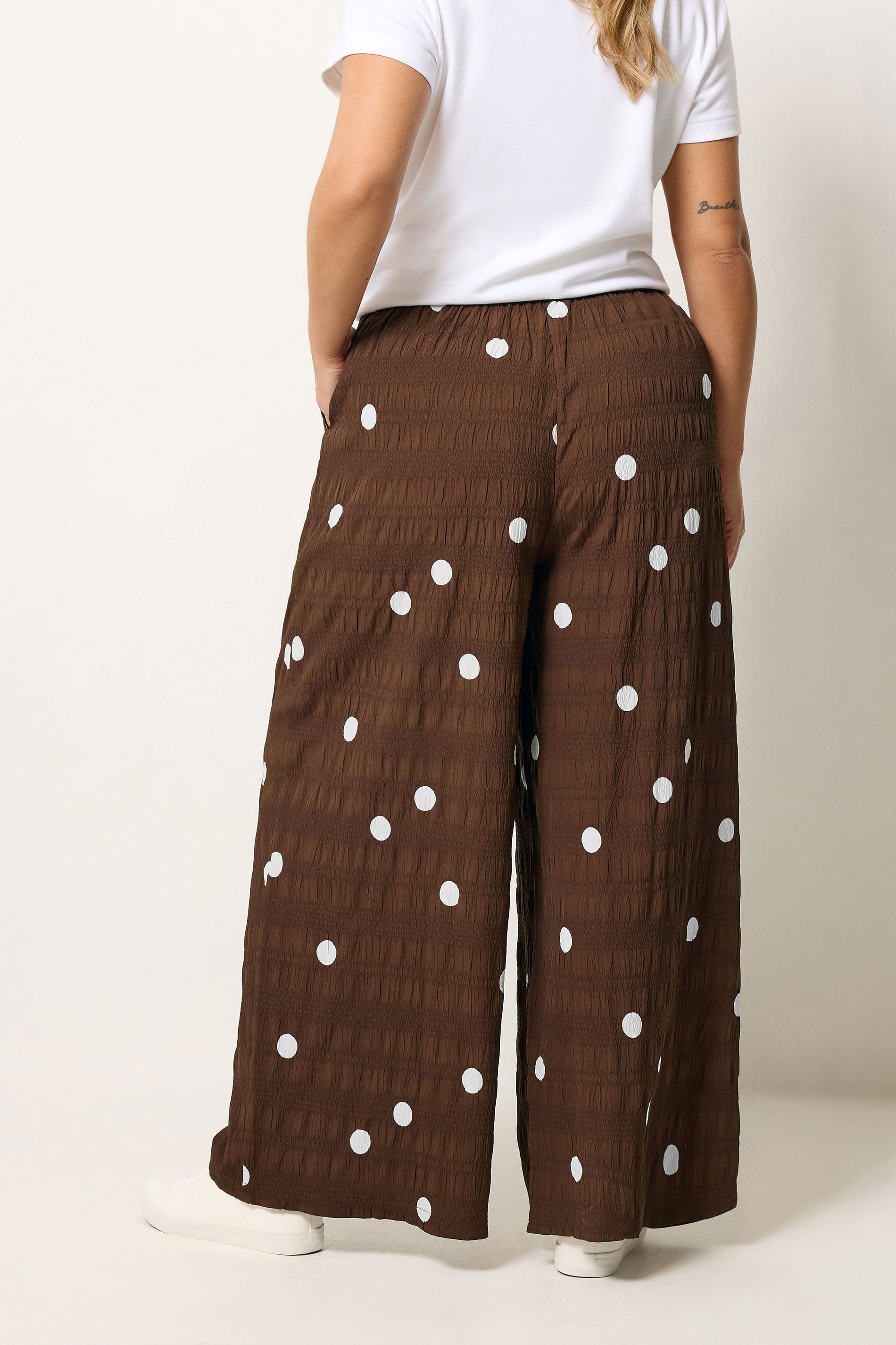 Yours Polka Dot Wide Leg Trousers In Chocolate