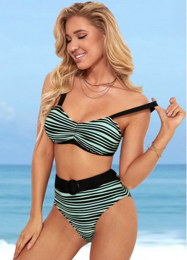 Modlily High Waisted Color Block Striped Bikini Set