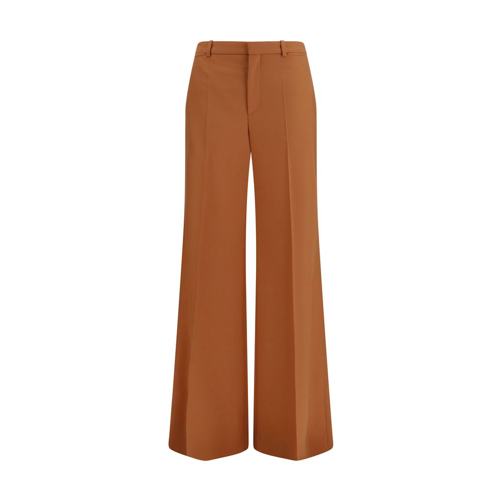 High-Waisted Flared Cotton Trousers — Orange