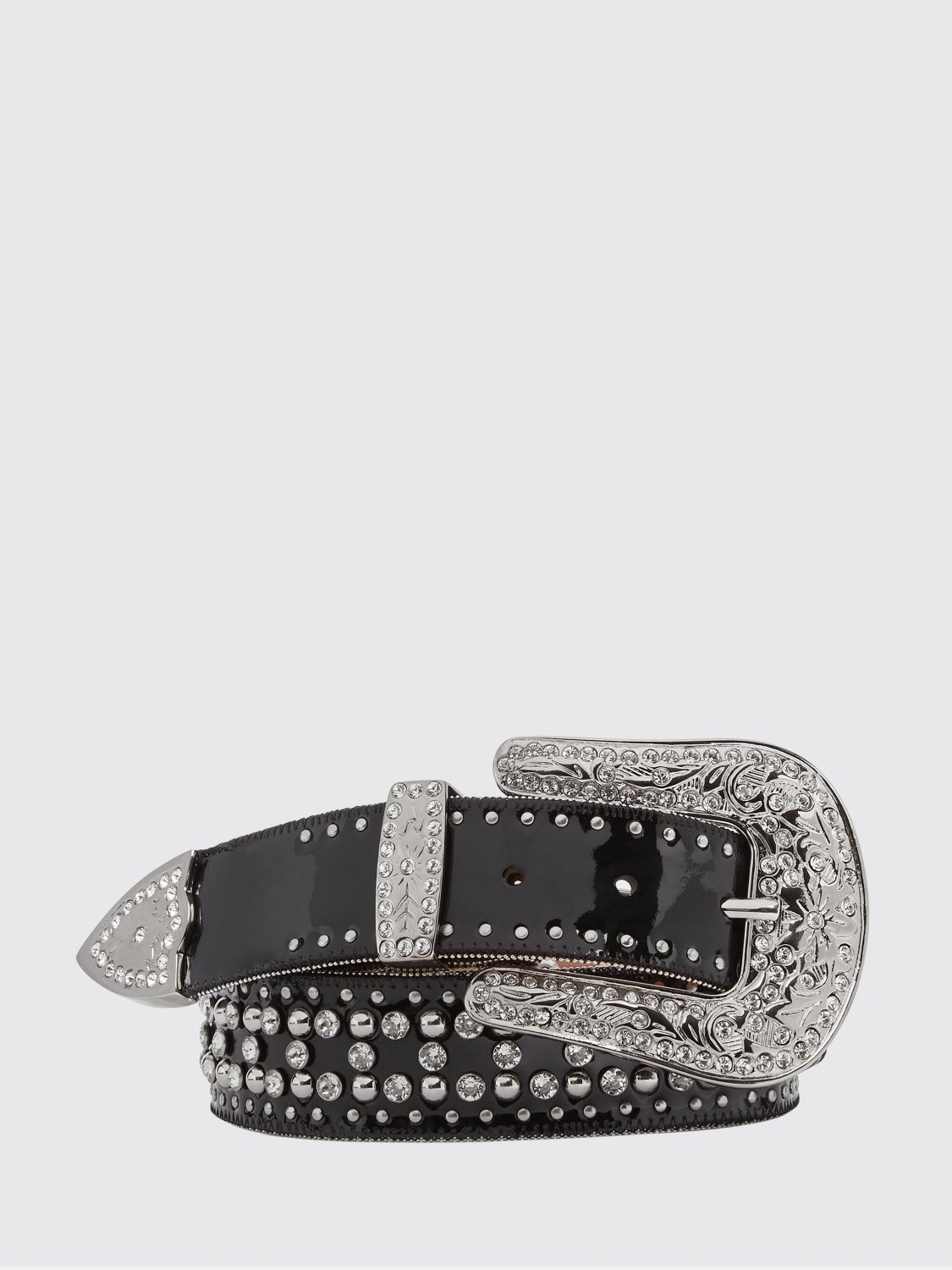 Crystal-embellished leather belt - Black