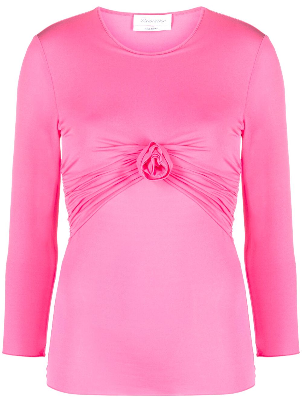 Floral-appliqué gathered T-shirt - Pink