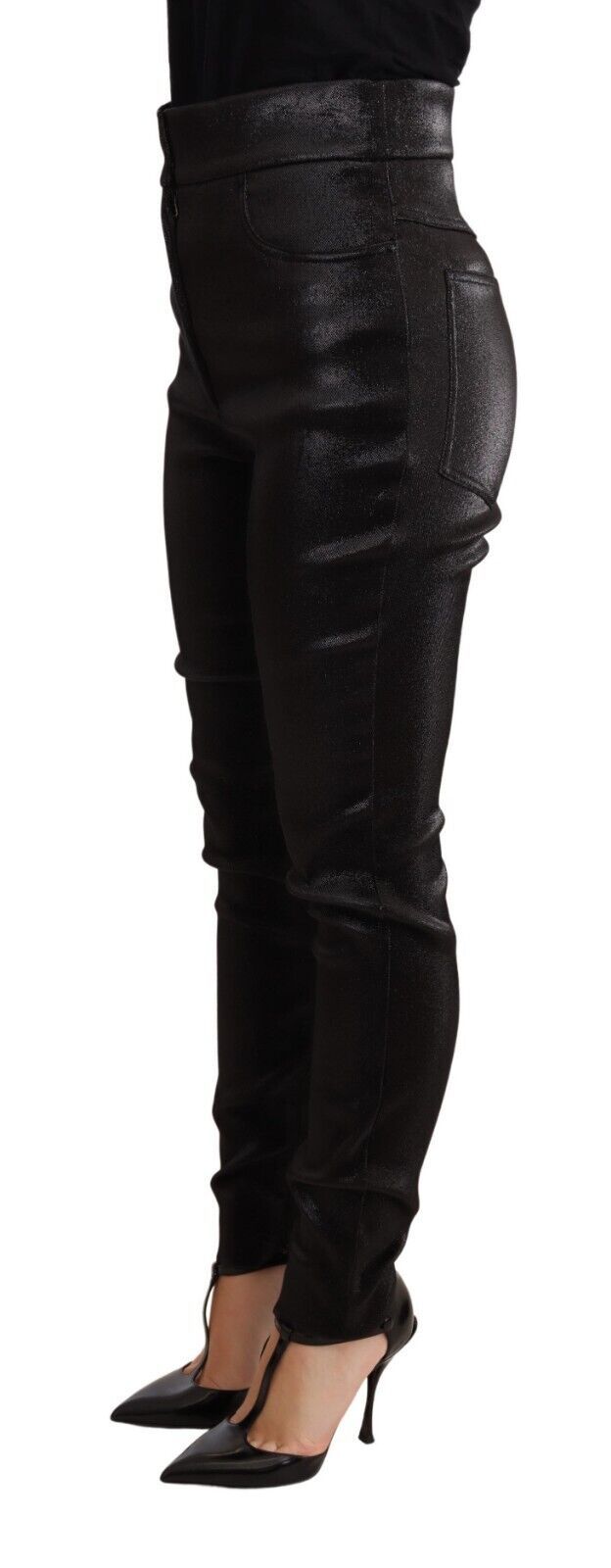 Silver Lurex Cotton Stretch Trousers — Black