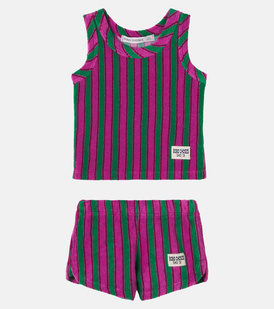 Baby striped cotton-blend terry tank top and shorts set