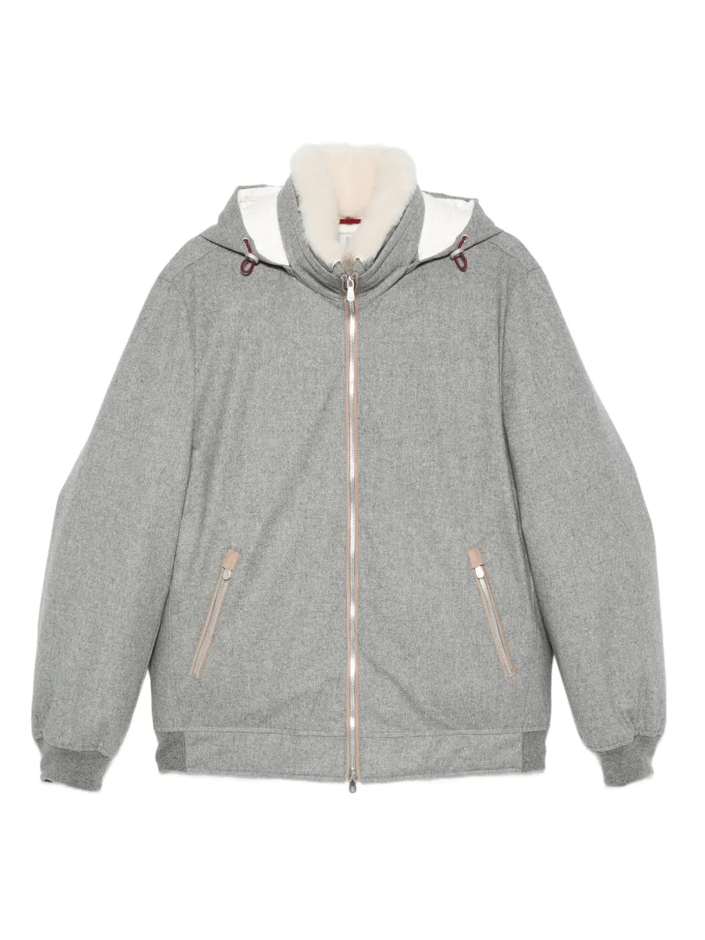 Hooded Cashmere and Leather Jacket — grey
