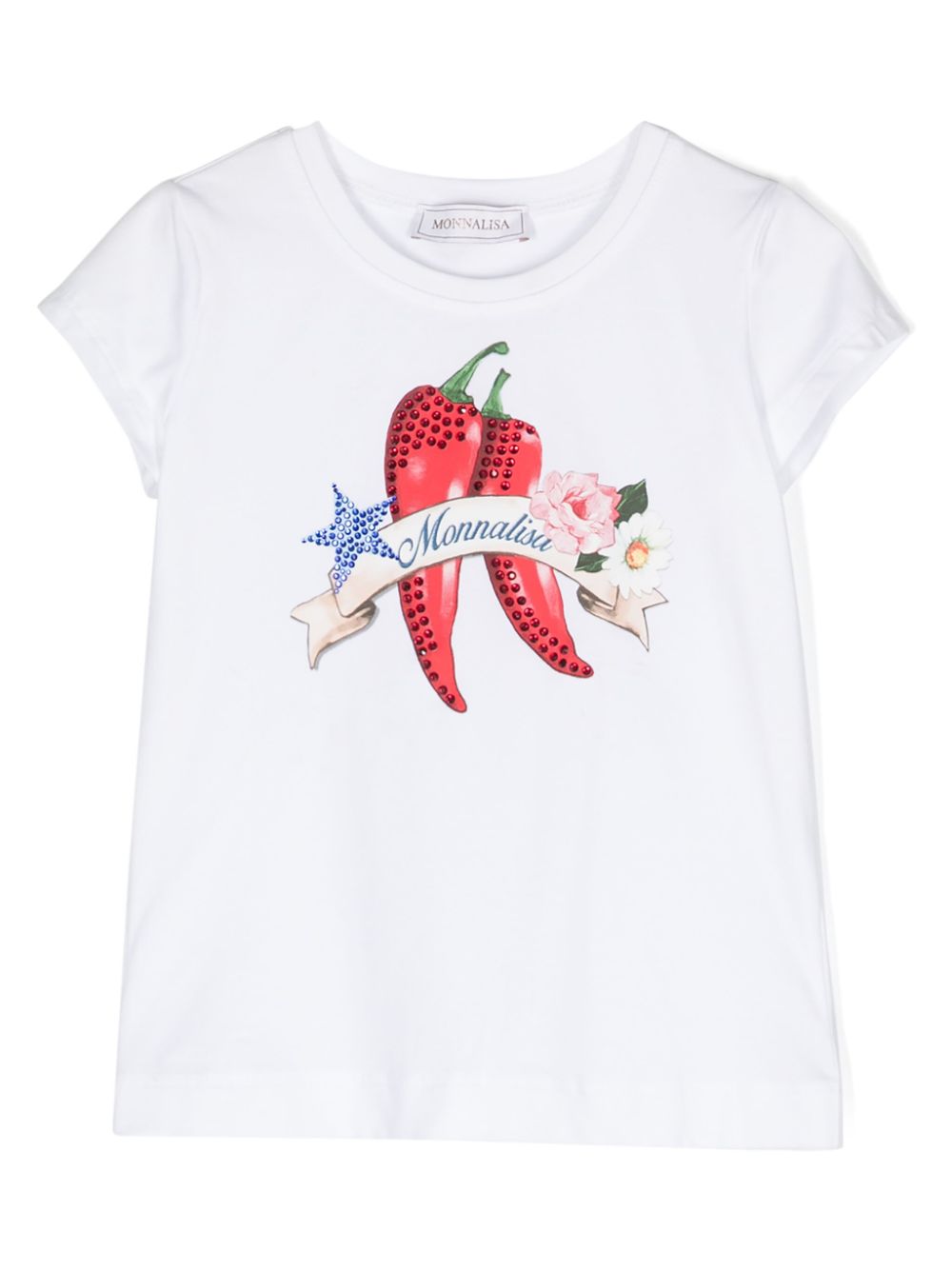 Graphic-print crystal-embellished T-shirt - White