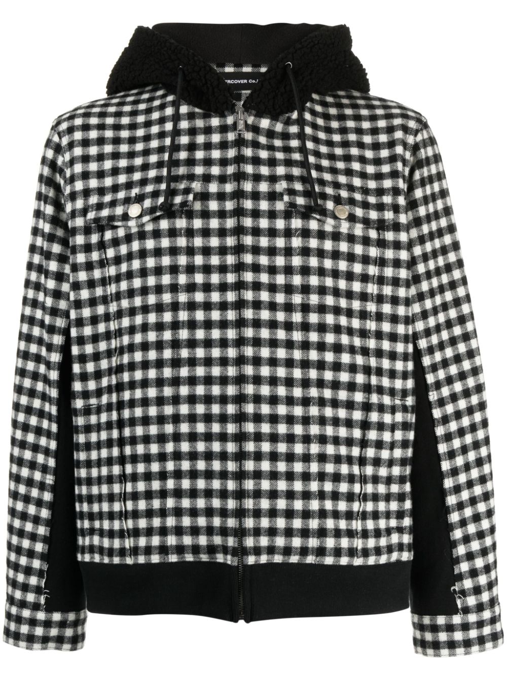 Check-print hooded jacket - Black