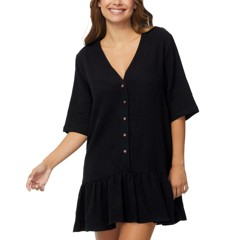 Black Junior's Sol Cotton V-neck Elbow-sleeve Cover-up