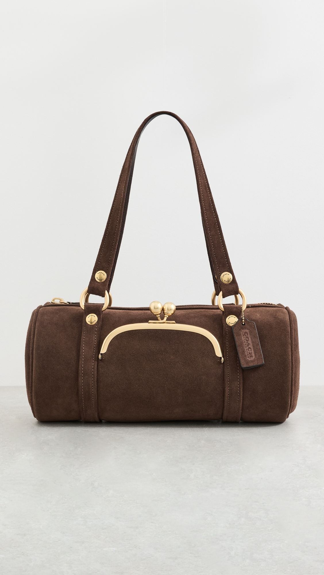 Suede Kisslock Barrel Bag Chocolate One Size