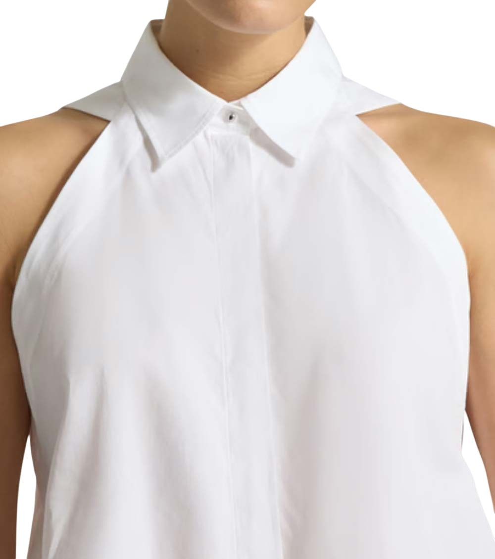 White Solid Shirt Collar Top
