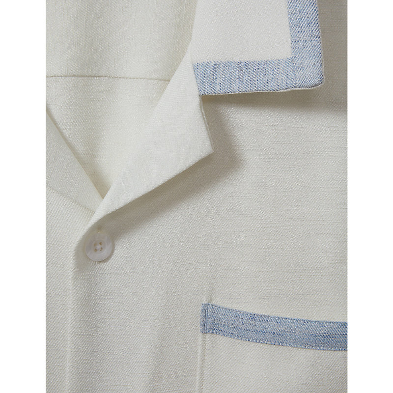 Mens Ecru/soft Blue Vita Contrast-trim Regular-fit Woven Shirt L