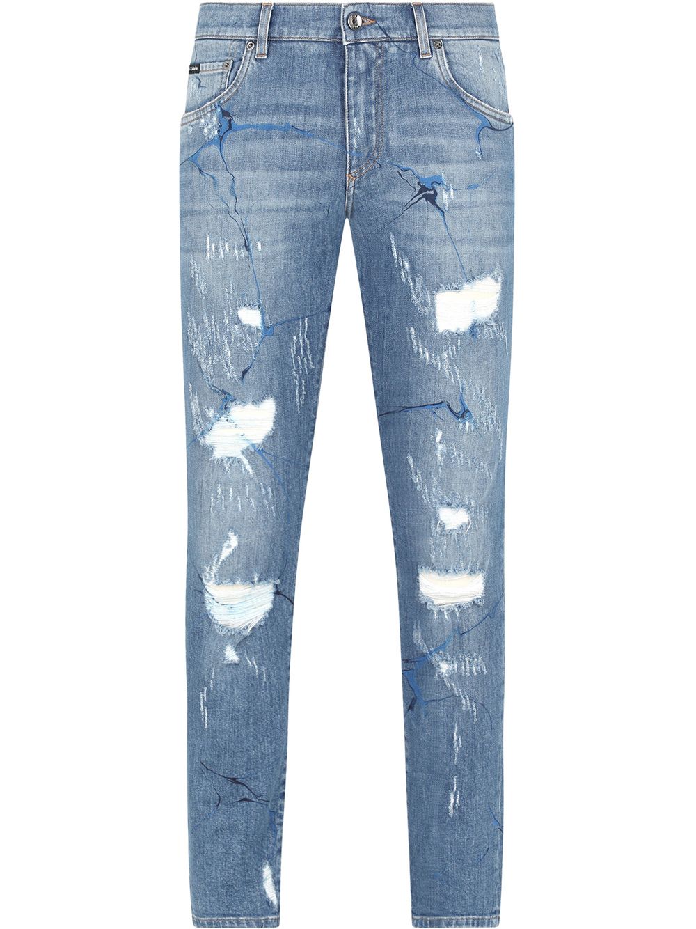 Graphic distressed straight-leg jeans - Blue
