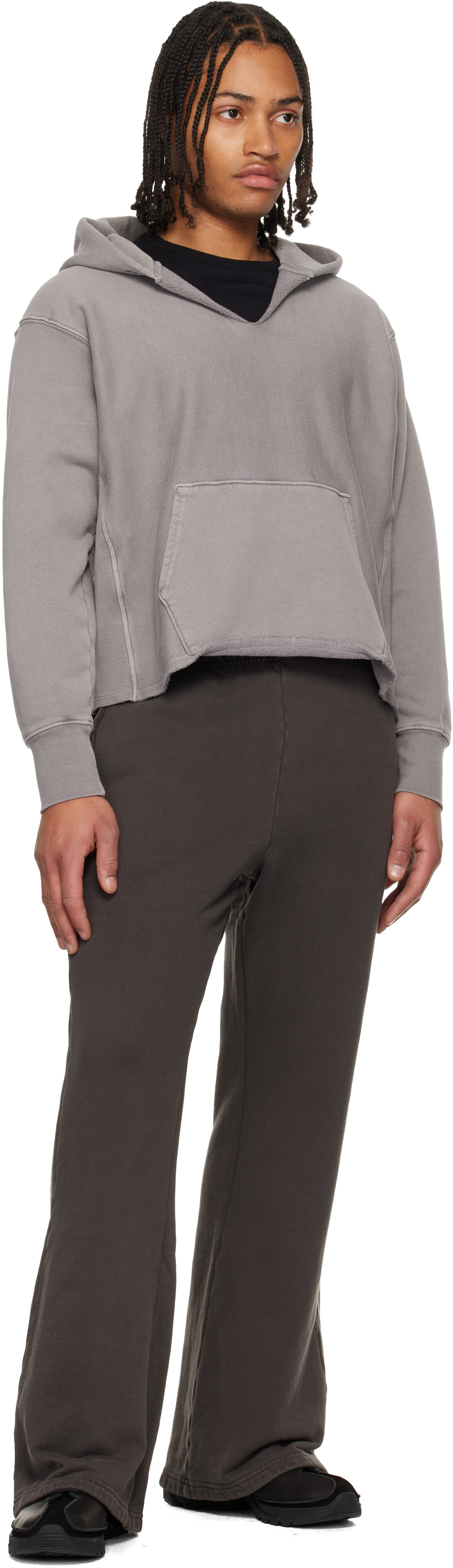 Gray Heavyweight Raw Cropped Hoodie