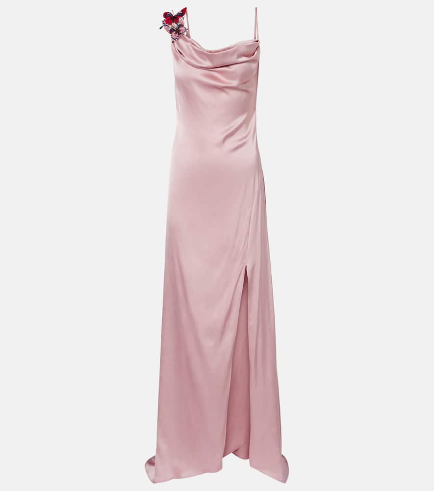 Appliqué satin gown