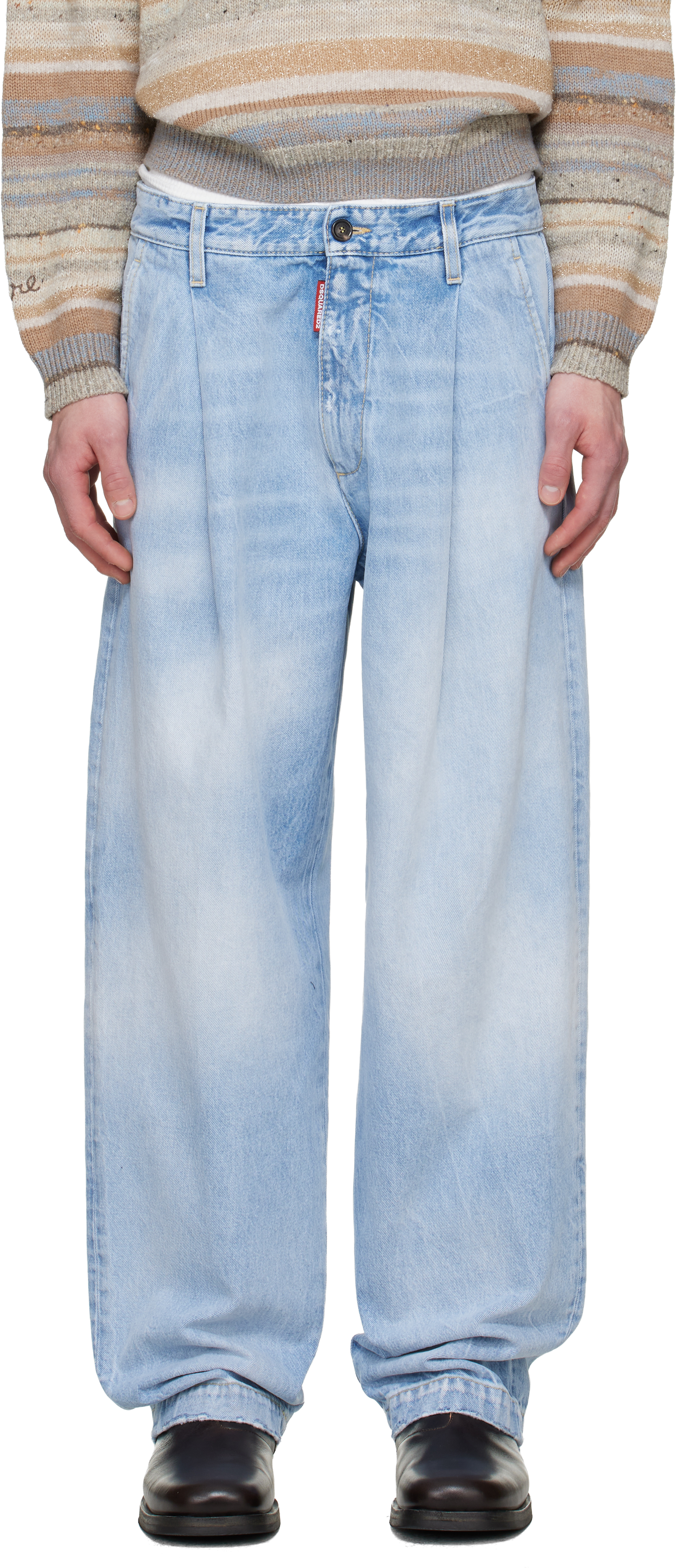 Blue Light Clean Wash One Pleat Jeans