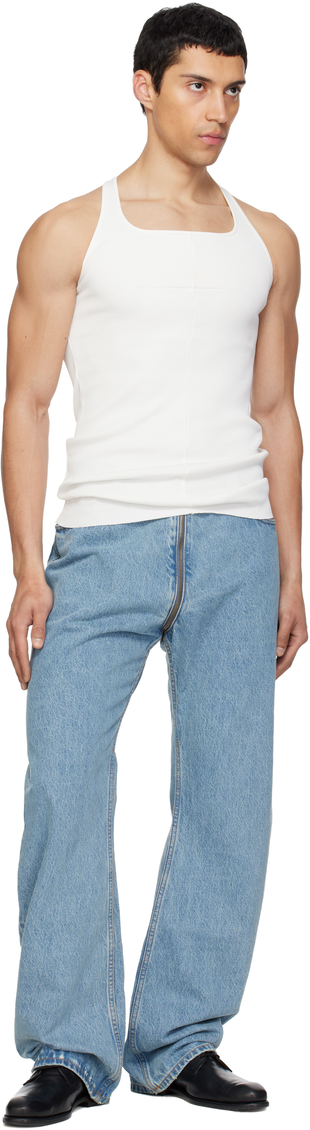 Blue Allover Zip O-Leg Jeans