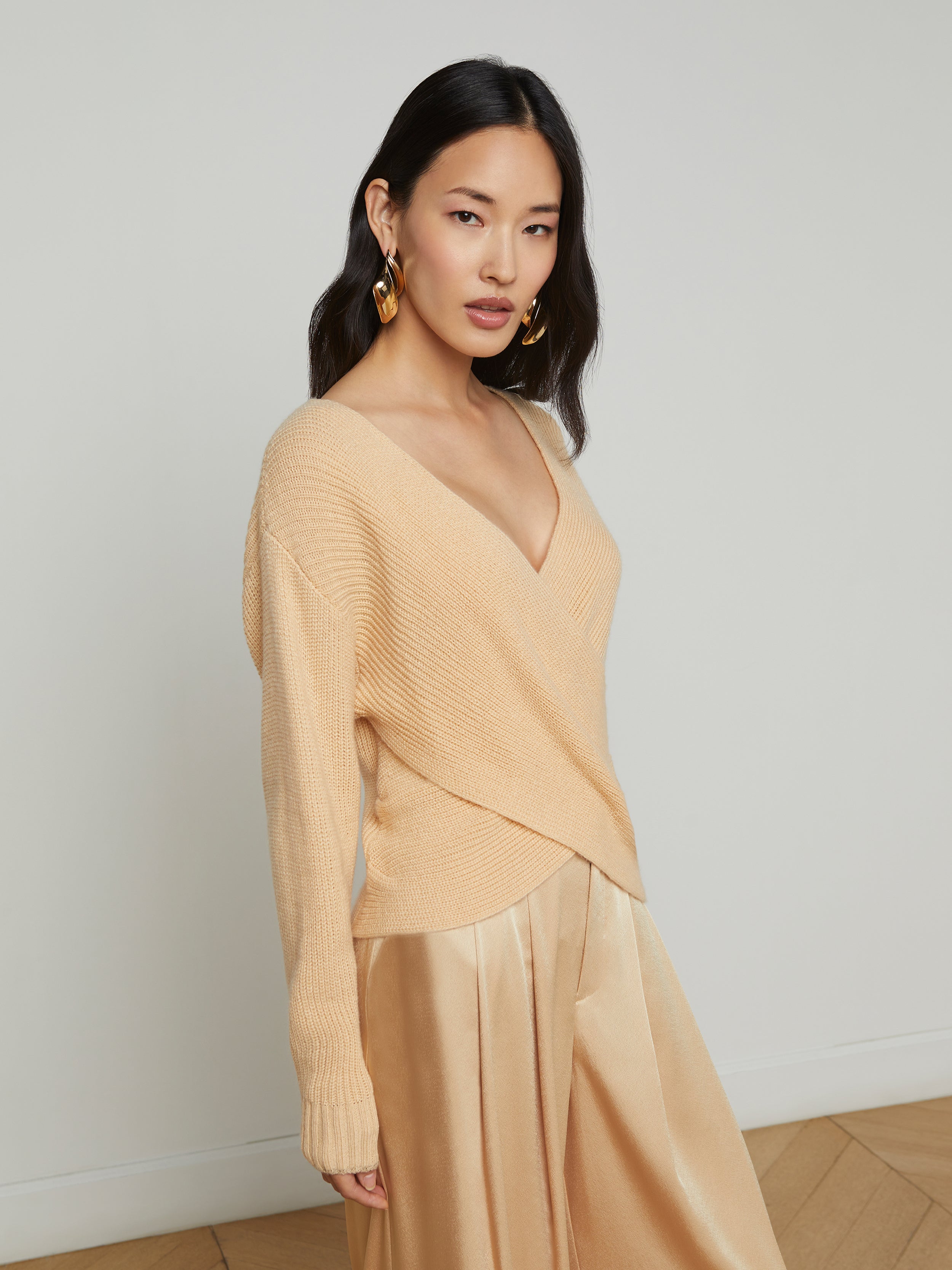 Antonella Crossover Sweater In Warm Sand