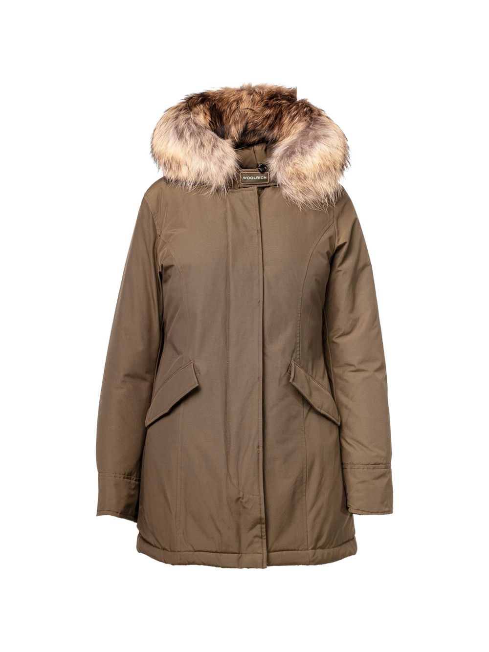 Raccoon Fur-Trimmed Parka Coat — Taupe