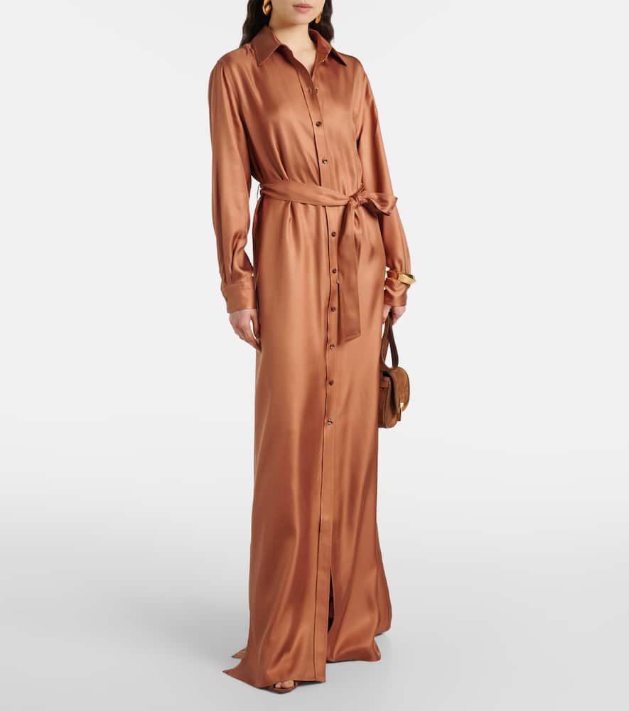 Belted silk twill shirt dress