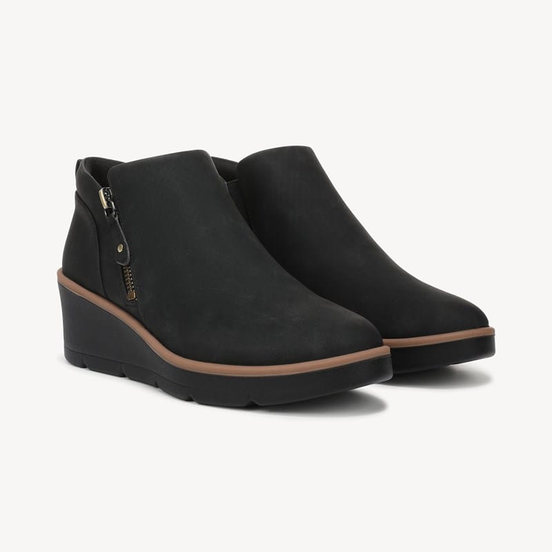 Women's Lizzie Cloud Wedge Short Boot Black Faux Leather DRSCH