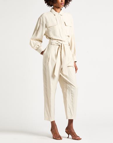 Woman Jumpsuit Cream Size 6 Viscose, Linen