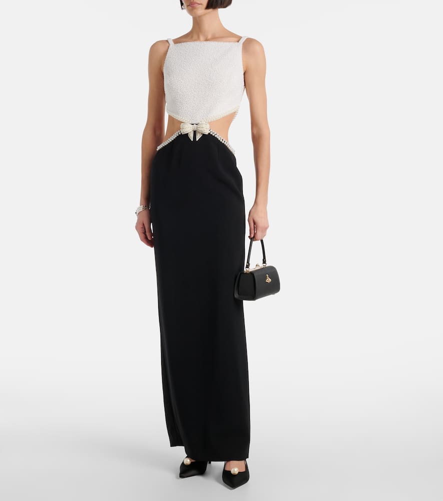 Self-Portrait Faux pearl cutout crêpe gown
