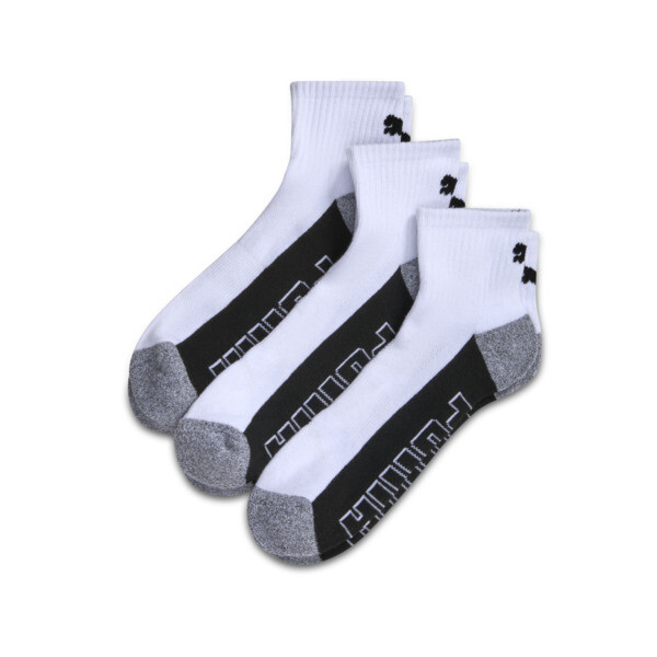PUMA Men's Half-Terry Quarter-Length Crew Socks (3 Pairs) in White/Black, Size 10-13