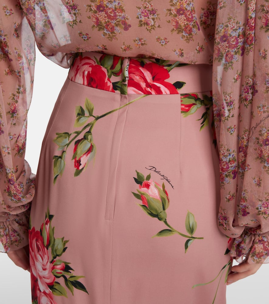Floral silk-blend midi skirt
