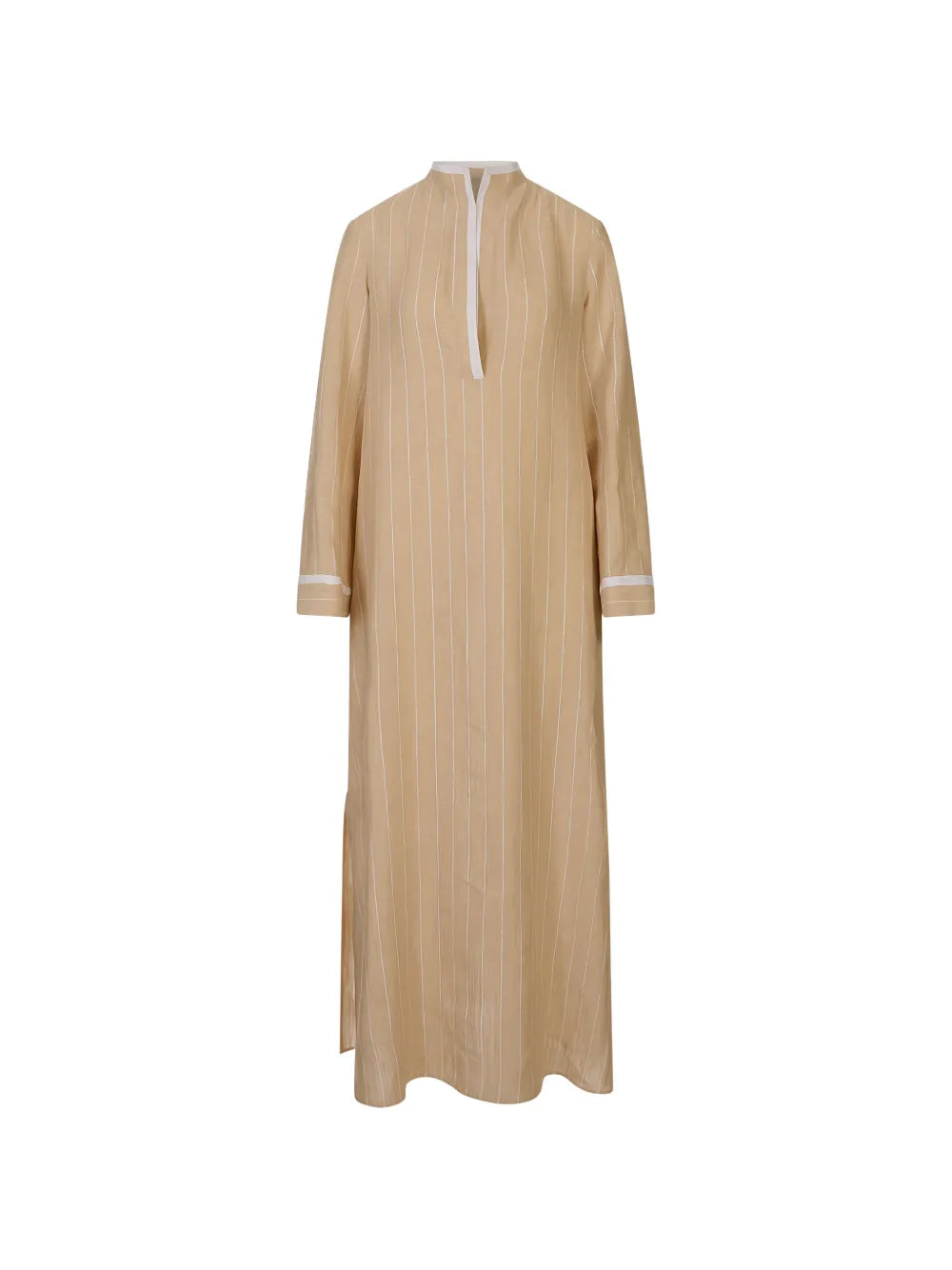 Pinstriped Dress — Beige
