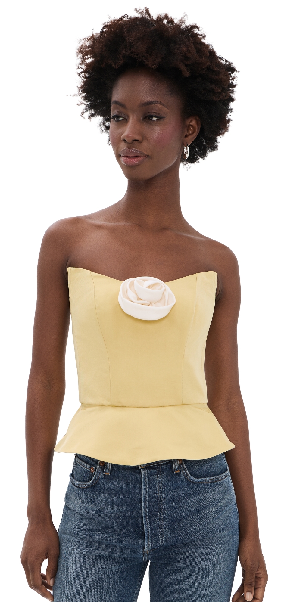 Delicias Strapless Top Butter Yellow with White Rose