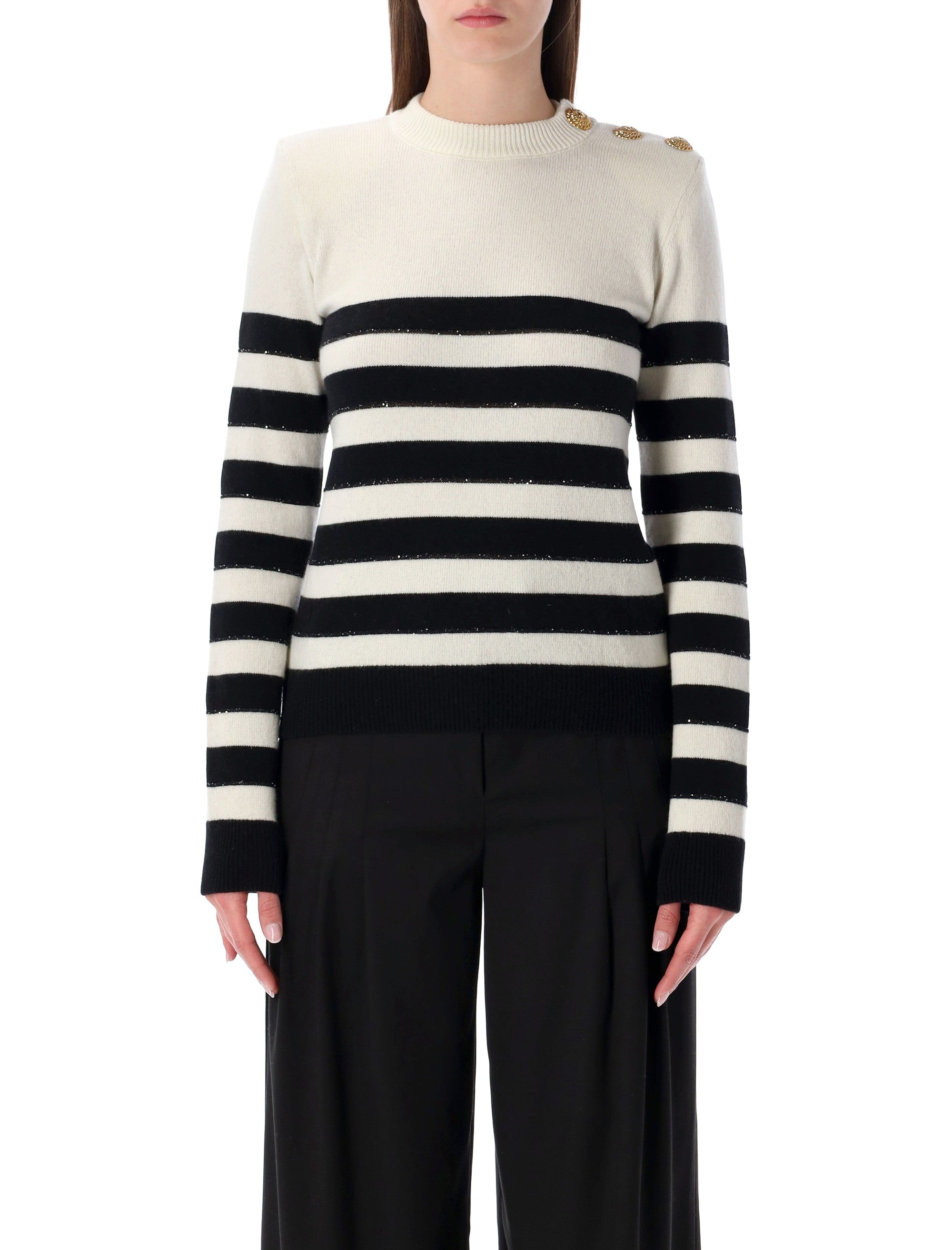 Striped Buttoned Knit Jumper